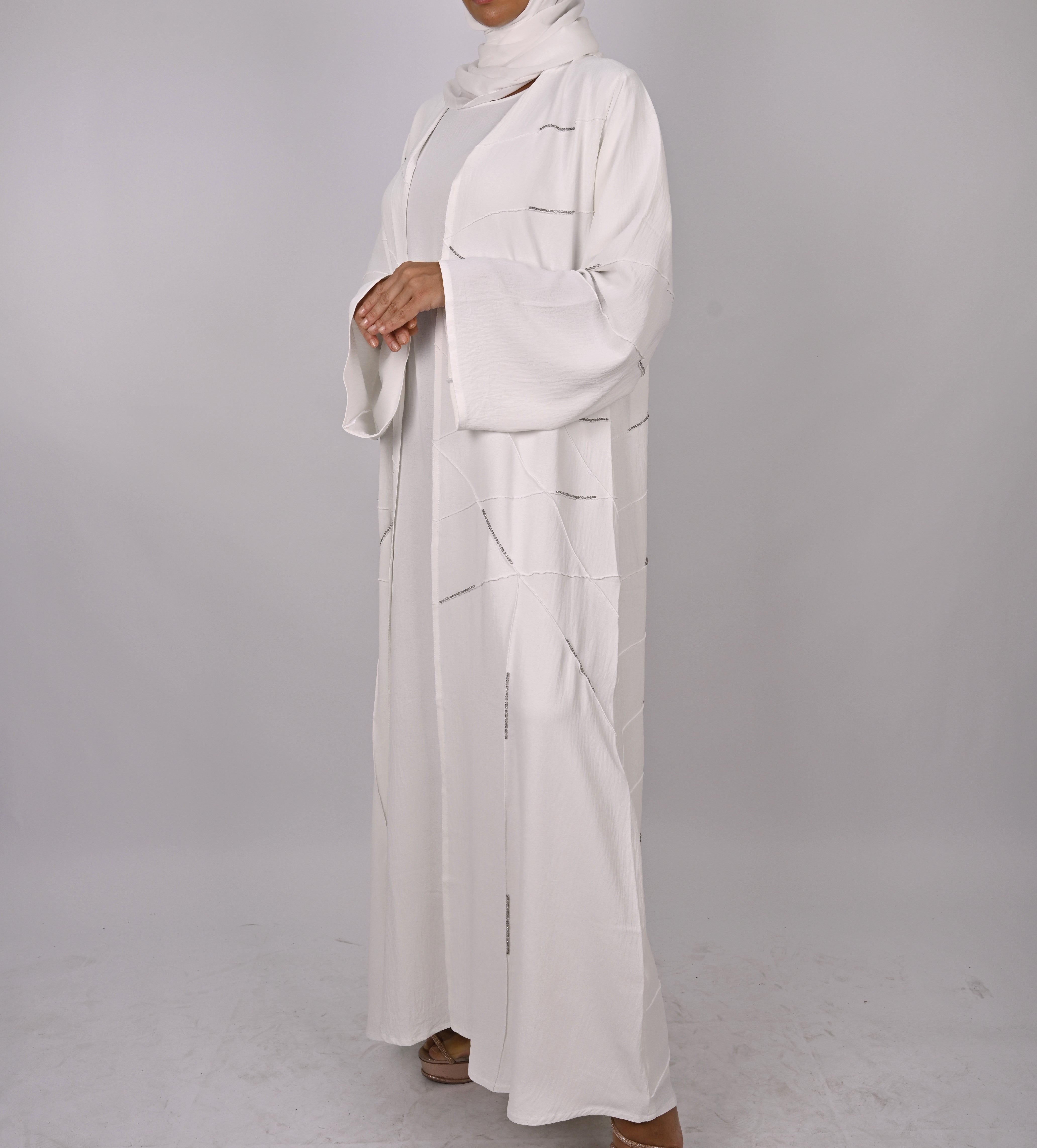 White Crystal Embellished Emirati Abaya