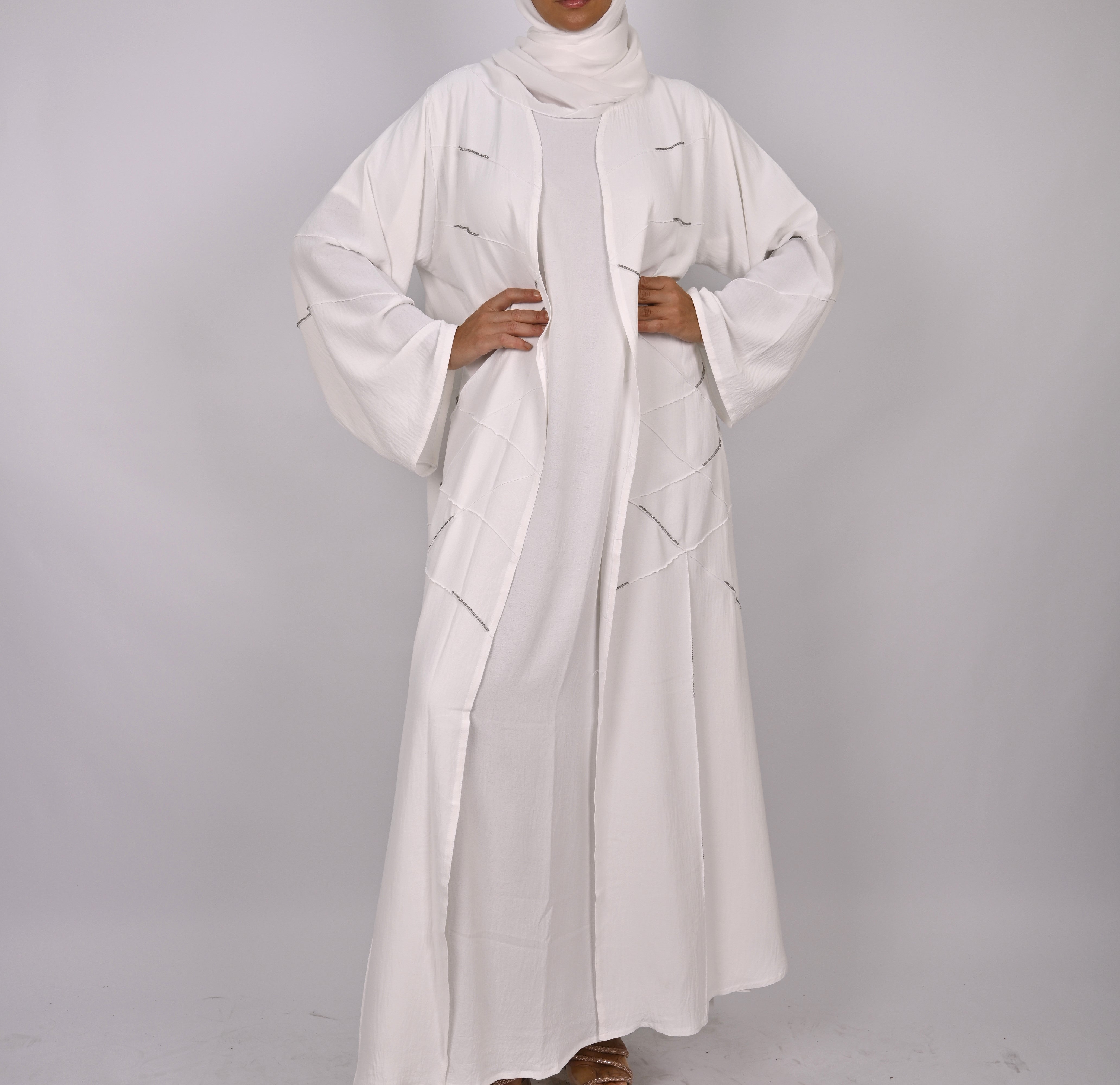 White Crystal Embellished Emirati Abaya