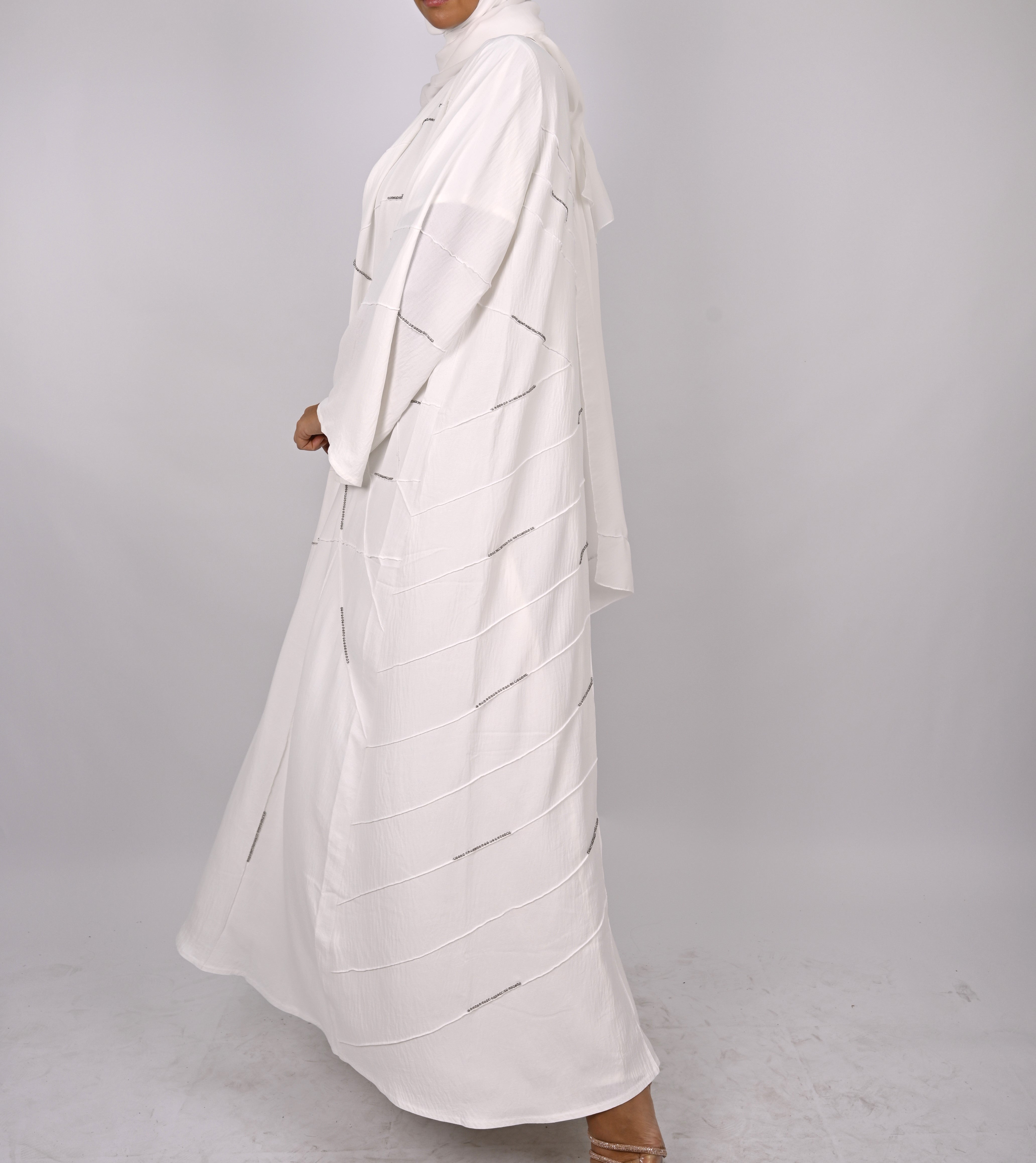 White Crystal Embellished Emirati Abaya