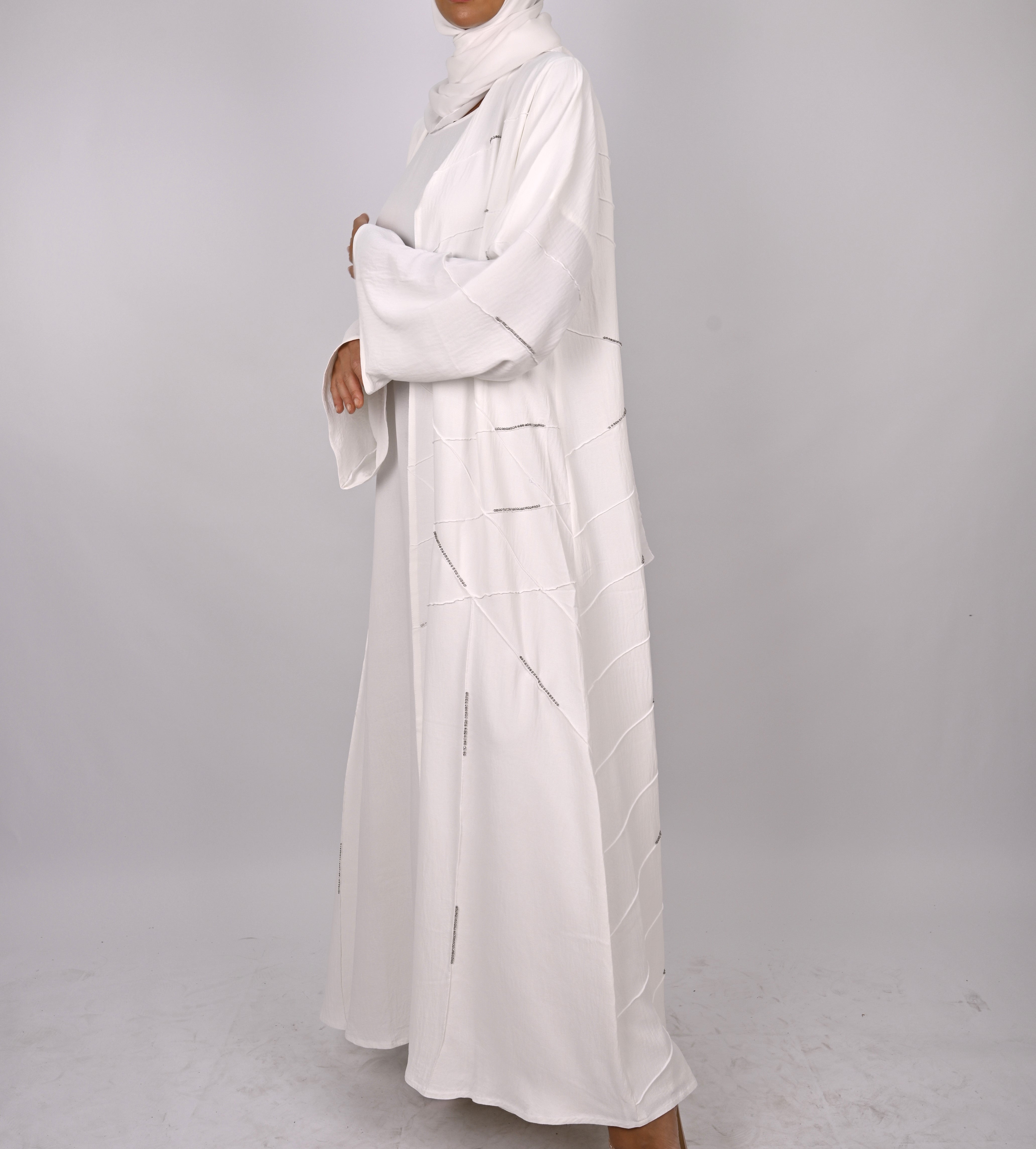 White Crystal Embellished Emirati Abaya