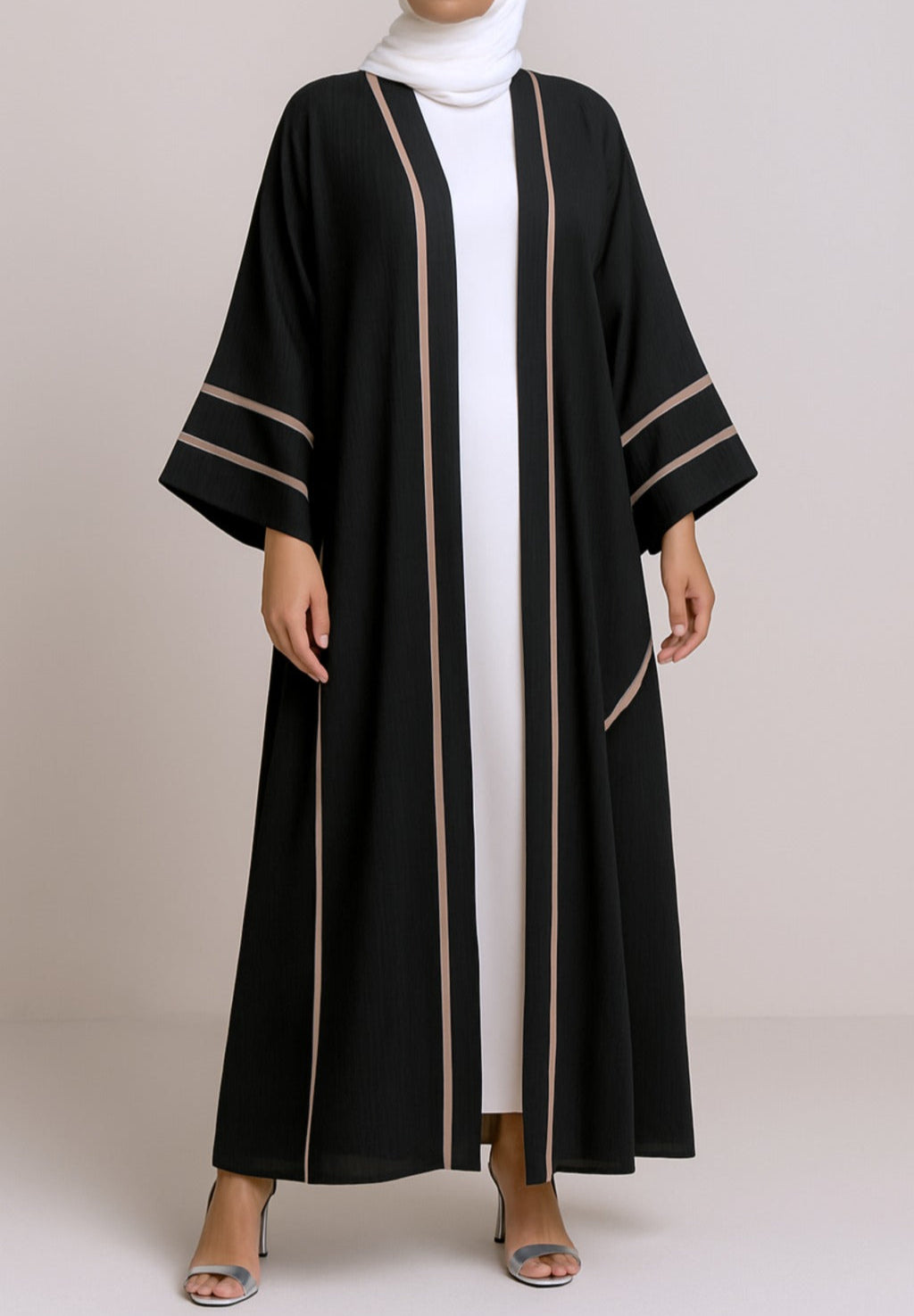Black Layal French Contrast Seam Abaya