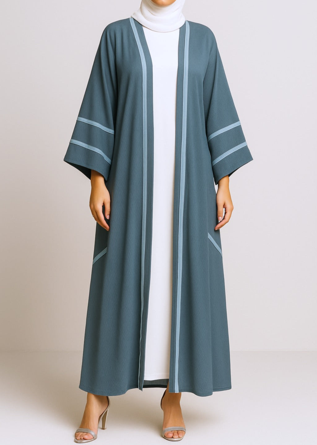 Teal Yasmine French Contrast Seam Abaya