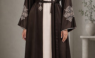 Brown Rimsha Floral Embroidered Abaya