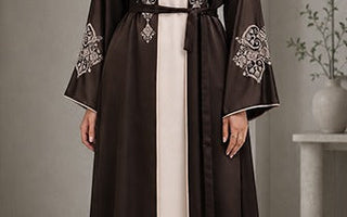Brown Rimsha Floral Embroidered Abaya