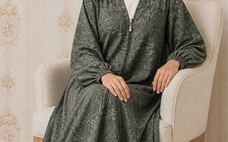  Jacquard Print Full Zip Abaya