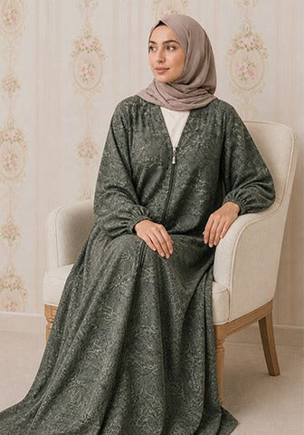  Jacquard Print Full Zip Abaya