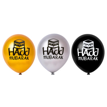 Hajj Mubarak Balloons - Gold, Silver & Black
