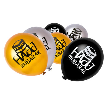 Hajj Mubarak Balloons - Gold, Silver & Black