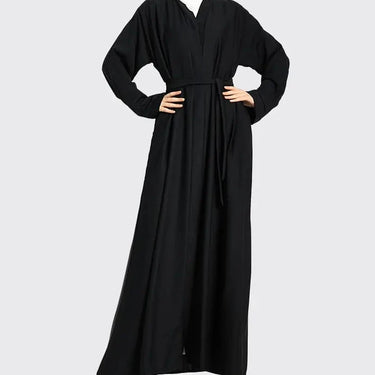 Open Abaya with Button - Black
