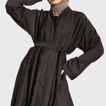 Open Abaya with Button - Brown