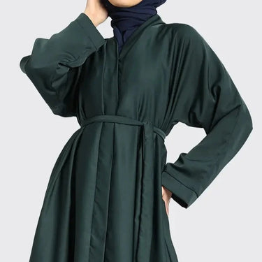 Open Abaya with Button - Bottle Green