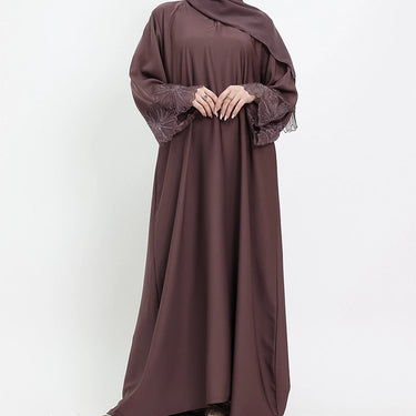 Mauve Heyam Nida Abaya with Embellished Lace Sleeves