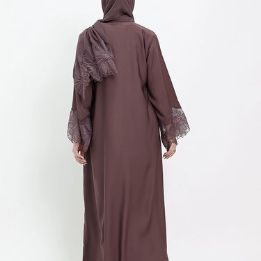 Mauve Heyam Nida Abaya with Embellished Lace Sleeves