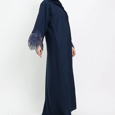 Navy Heyam Nida Abaya with Embellished Lace Sleeves