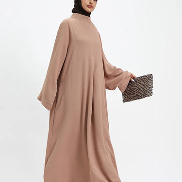 Camel Pleat Plain Abaya