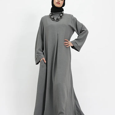 Grey Pleat Plain Abaya