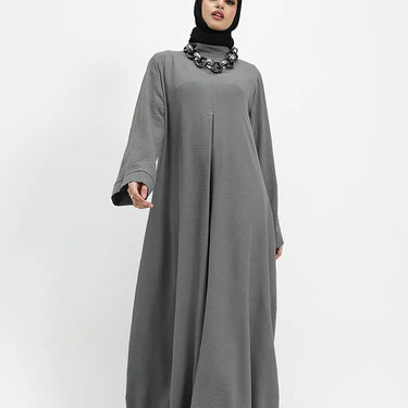Grey Pleat Plain Abaya