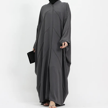 Grey Crepe Open Batwing Abaya