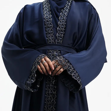 Navy Huda Applique Two-Piece Open Abaya