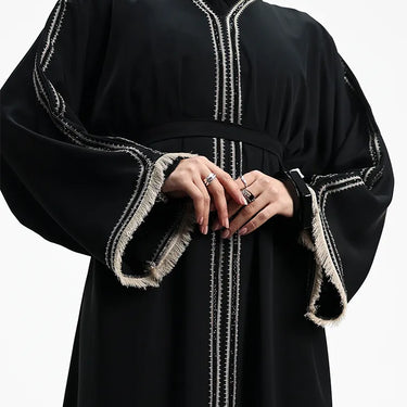 Black & Beige Mona Open Abaya