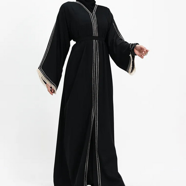 Black & Beige Mona Open Abaya