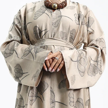 Beige Inaya Floral Satin Abaya