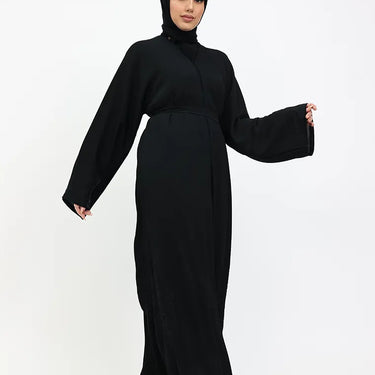 Amina Black & Black Embroidered Open Abaya