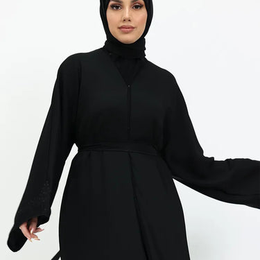 Amina Black & Black Embroidered Open Abaya