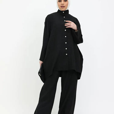 Black Linen Feel Casual Co Ord