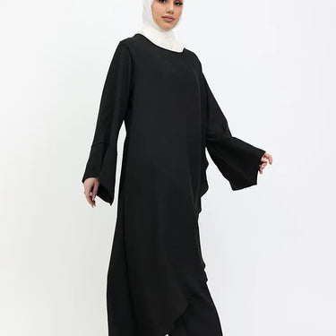 Black Linen Feel Wrap Co Ord Set