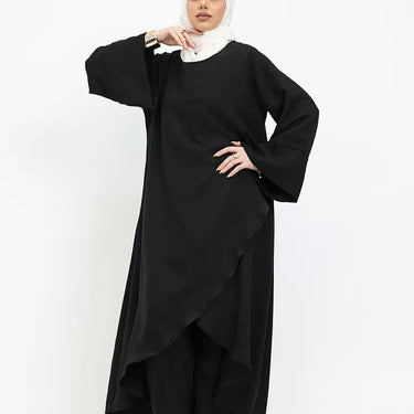 Black Linen Feel Wrap Co Ord Set