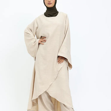 Beige Linen Feel Wrap Co Ord Set