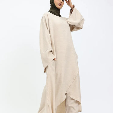 Beige Linen Feel Wrap Co Ord Set