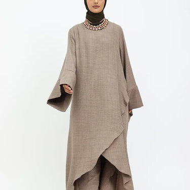 Mocha Linen Feel Wrap Co Ord Set