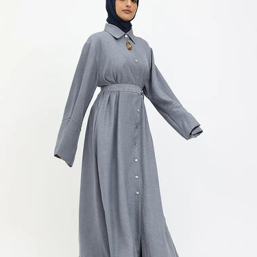 Denim blue Linen Feel Collar Shirt Dress