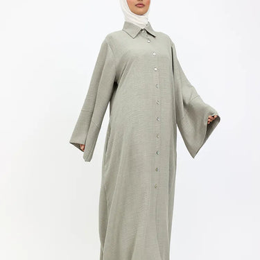 Khaki Linen Feel Collar Shirt Dress