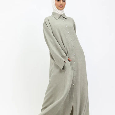 Khaki Linen Feel Collar Shirt Dress