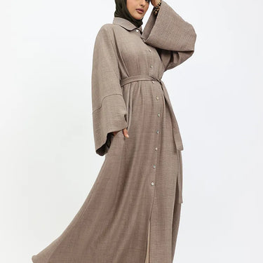 Mocha Linen Feel Collar Shirt Dress