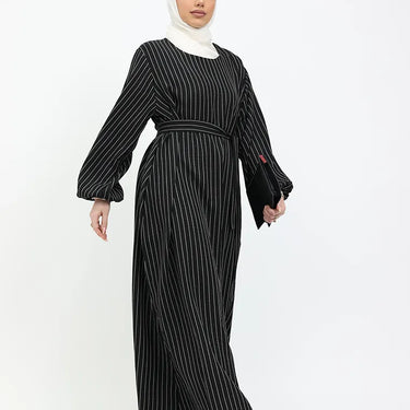 Black Stripe Linen Feel Essential Abaya