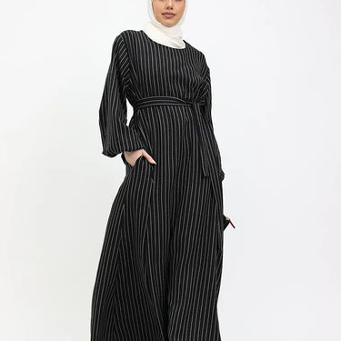 Black Stripe Linen Feel Essential Abaya