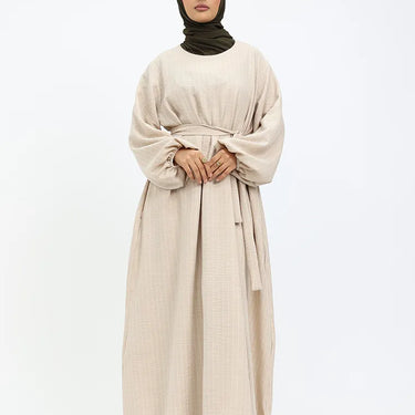 Beige Stripe Linen Feel Essential Abaya
