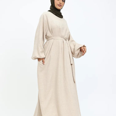 Beige Stripe Linen Feel Essential Abaya