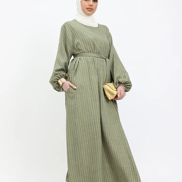 Khaki Stripe Linen Feel Essential Abaya