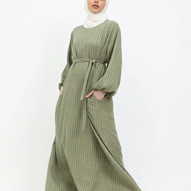 Khaki Stripe Linen Feel Essential Abaya