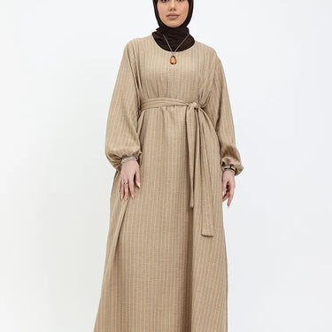 Mocha Stripe Linen Feel Essential Abaya
