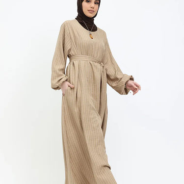 Mocha Stripe Linen Feel Essential Abaya
