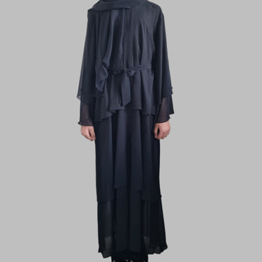 Girls Chiffon Layered Abaya - Black