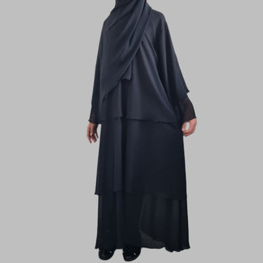 Girls Chiffon Layered Abaya - Black