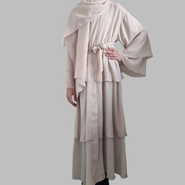 Girls Chiffon Layered Abaya - Beige