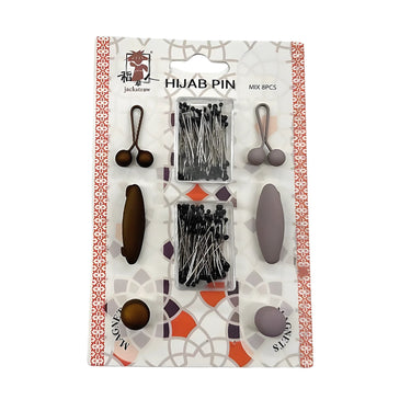 Copper Brown  & Grey Hijab Pin Set